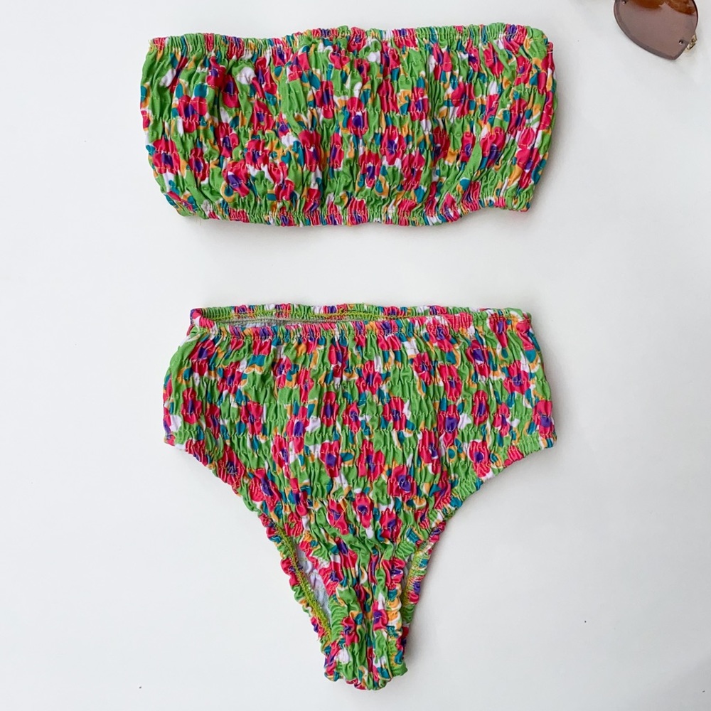 Love 83 Pink & Green Ditsy Floral Bikini Set